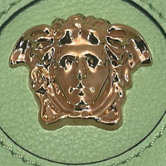 Versace Zip Top Medusa Emblem Wristlet Clutch Lime Green Leather Luxury - Picture 10 of 13